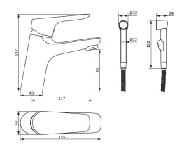 Фото RedBlu by Damixa 770300000 Origin Bit, смеситель для умывальника без дк с гигиеническим душем
