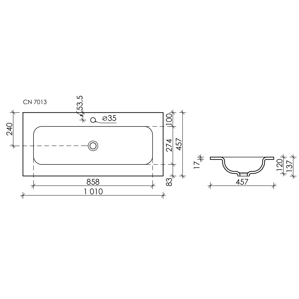 Умывальник накладной Ceramica Nova Element CN7013 прямоугольный 1010*457*137мм