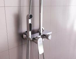 Damixa DX220920000 Apollo, душевая система со смесителем-полкой: верхний душ 230*230мм, ручной душ 1