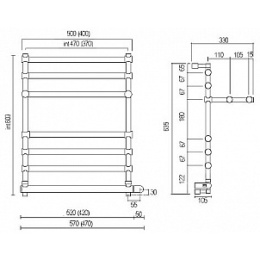 Полотенцесушитель электрический Margaroli Sole 552-6 BOX 5524706WHPB, с полкой, высота 63.5 см, шири
