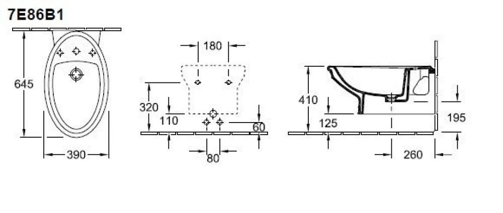 Фото Villeroy&Boch Amadea 7E86B1R2 Биде подвесное (ярко-белый)