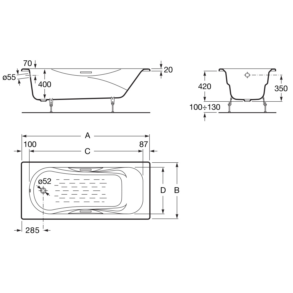 Фото Ванна 160х75 Roca Malibu (2310G000R) белый