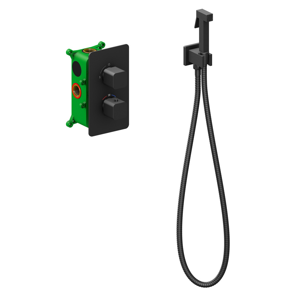 Фото Смеситель встроенный с гигиеническим душем с термостатом Timo Petruma 5089/03SM черный