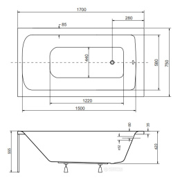 Акриловая ванна 170x75 Besco (WAT-170-PK), прямоугольная