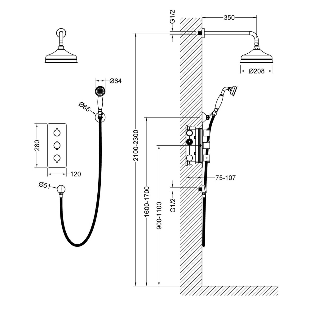 Фото Душевая система встроенная с термостатом Timo Petruma (SX-5169/02SM) антик