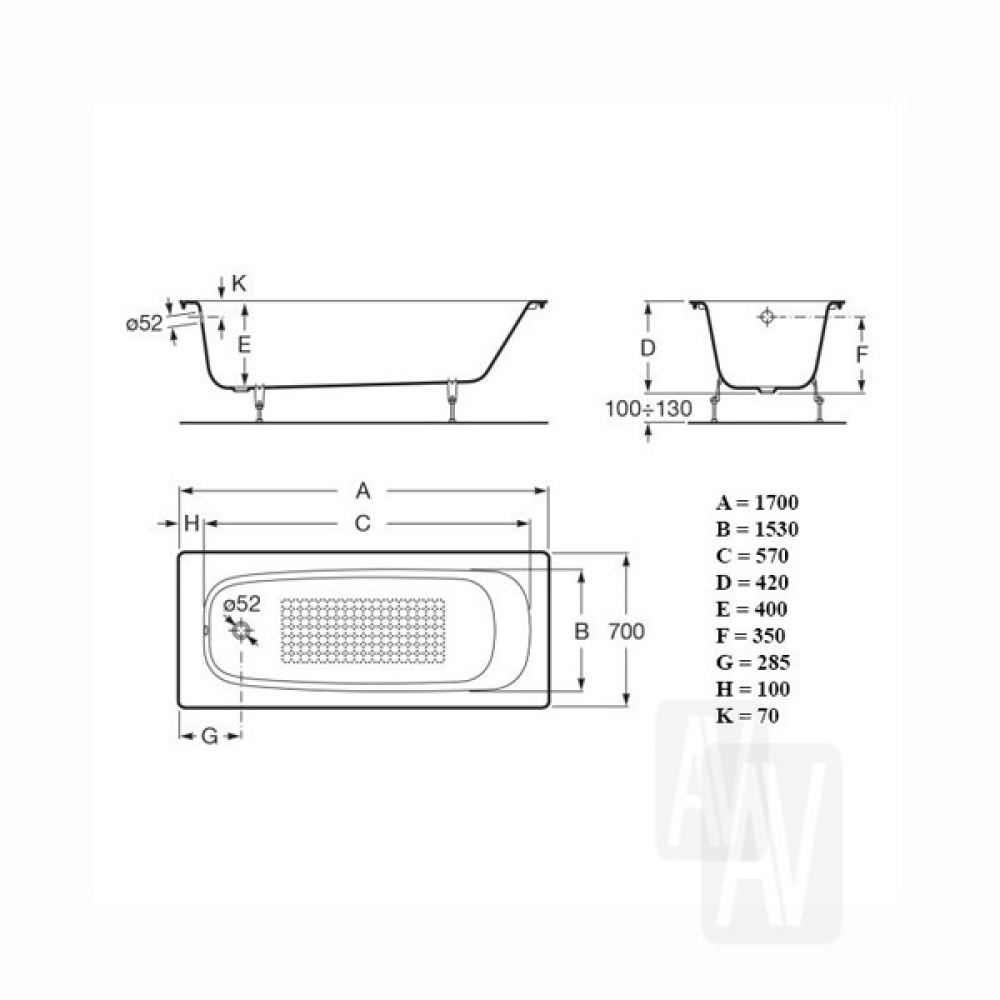 Фото Ванна 170х70 Roca Continental (21290100R) белый