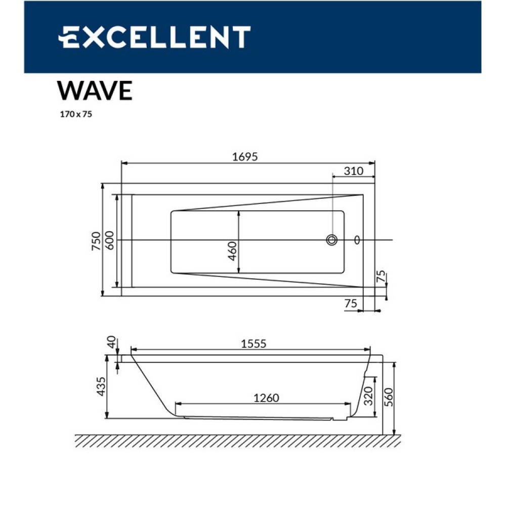 Акриловая ванна 170x75 Excellent (WAEX.WAV170.75WH), прямоугольная