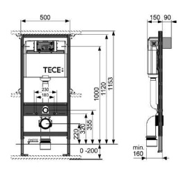 Инсталляция TECE TECEprofil 9300000 с унитазом Vitra Sento 7748B083-0101, крышка микролифт, цвет чер