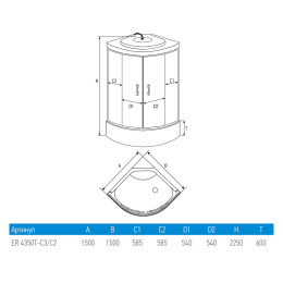 Душевая кабина 150x150x225 Erlit (ER4350T-C2) , Поддон высокий
