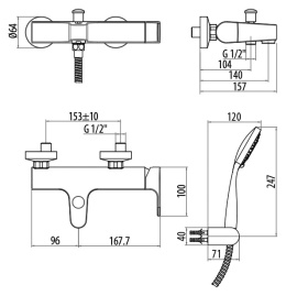 Смеситель для ванны 1000/10C0cr H2Omix1000 GATTONI