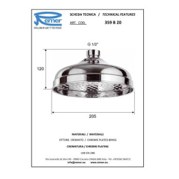 Remer 359B20X Душевая головка с шарнирным соединением, 20 см (латунь в хроме)