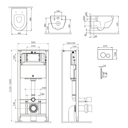Инсталляция + унитаз + клавиша Am.Pm Awe (IS49001.111738) белый, синий