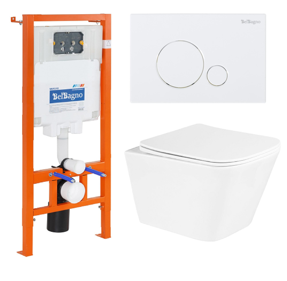 Комплект 3 в 1 Унитаз подвесной с сиденьем BelBagno DUE BB3103CHR/SC + Система инсталляции