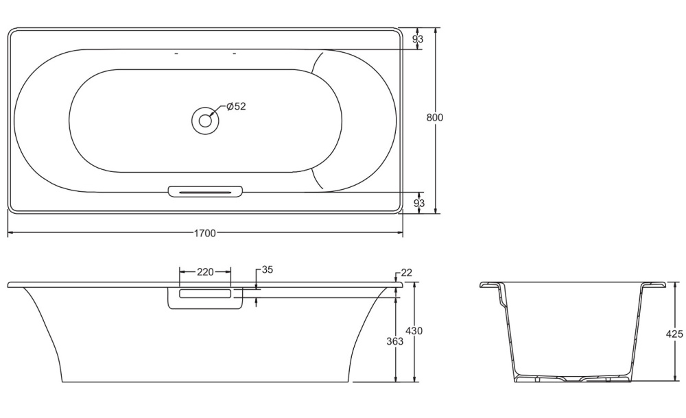 Ванна чугунная Jacob Delafon Volute E6D901-0, 170 x 80 см, цвет белый