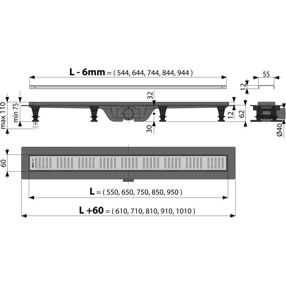 Душевой лоток AlcaPlast Simple (APZ10-550M)