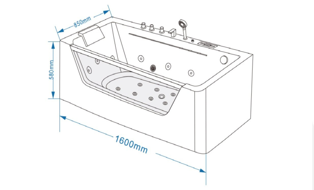 Ванна гидромассажная 160х85 Grossman (GR-16085) белый глянцевый