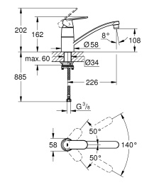 Grohe Eurosmart Cosmopolitan 31170000 Смеситель для кухни, съемный для установки перед окном