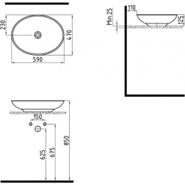 Раковина Bien Harmony HRLG05901FD0W3000 59 x 47 x 12.5 см овальная, белый