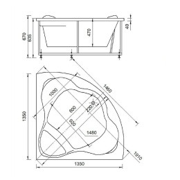 Акриловая ванна 135x135 Aquatek (GAL135-0000022), Угловая