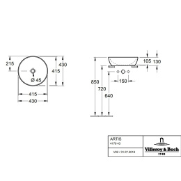 Раковина накладная круглая для ванной комнаты 43 см Villeroy Boch Artis 417943BCT3 (цвет macaroon)