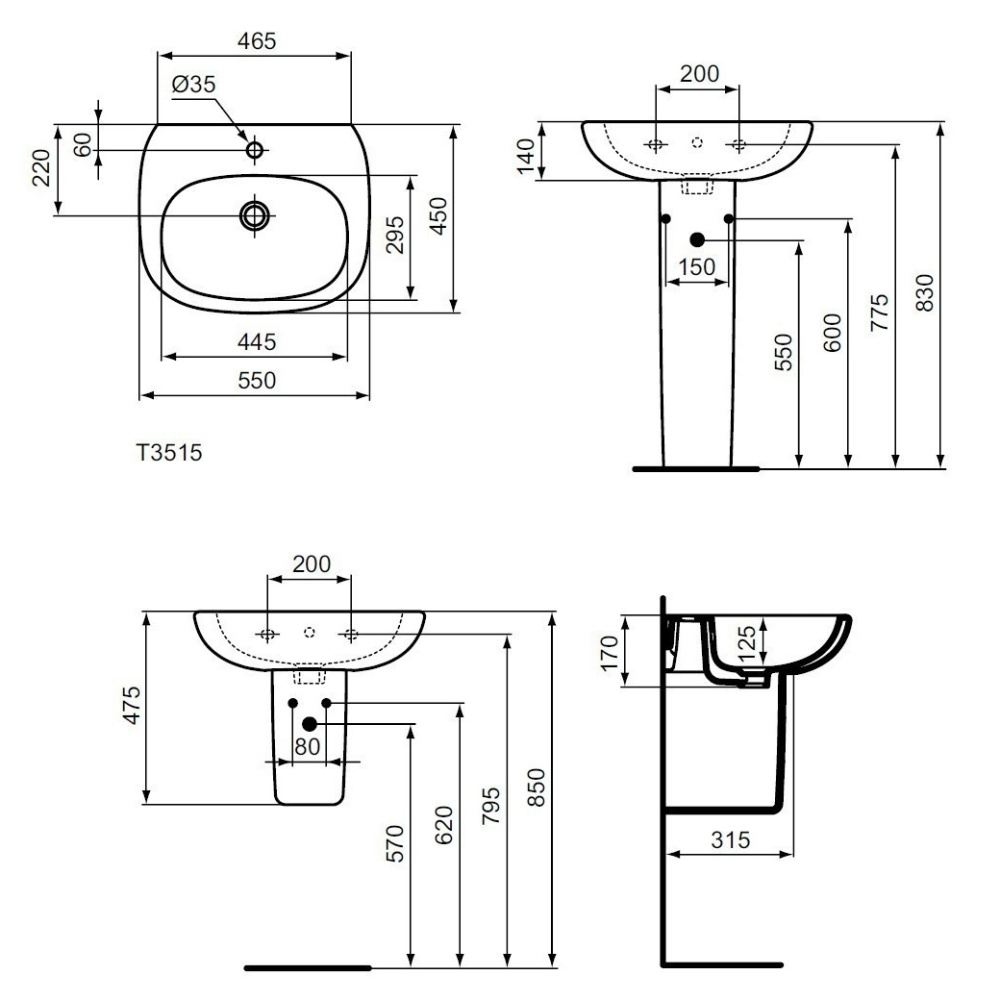 Раковина подвесная T351501 Ideal Standard Tempo (евробелый)