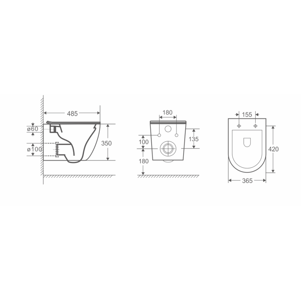 Унитаз подвесной безободковый белый матовый Cerutti TICINO Aria MW CT8917 (485х365х350)