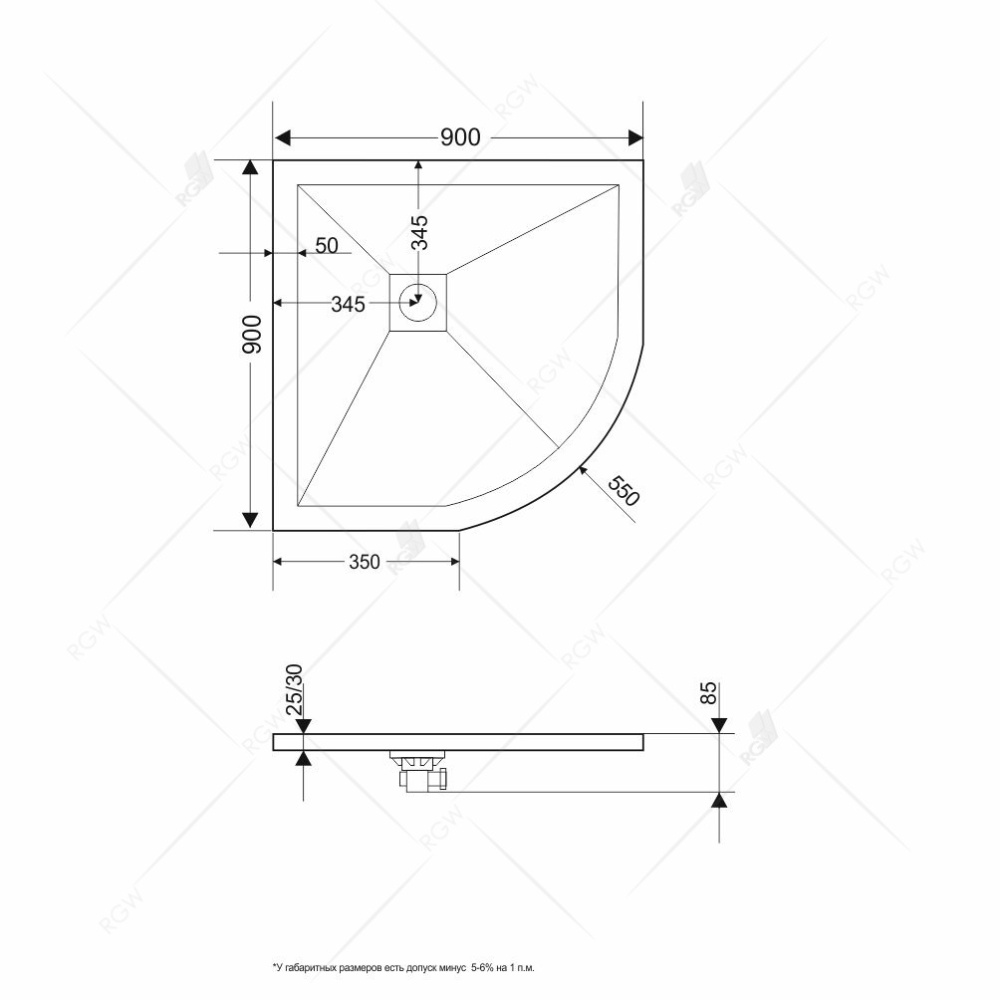 Душевой поддон RGW Stone Tray 16153100-02 полукруглый