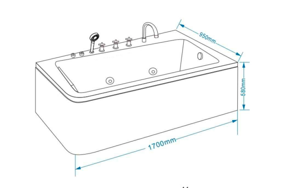 Ванна гидромассажная 170х95 Grossman (GR-17095-1L) белый глянцевый