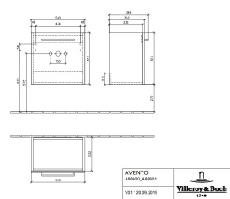 Тумбы, подстолья Villeroy Boch Avento A88800B1 Тумба под раковину 530х352 мм петли левые (серое стекло)