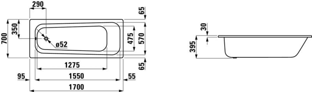 Стальная ванна Laufen Pro 170х70 2.2495.0.000.040.1 без ручек