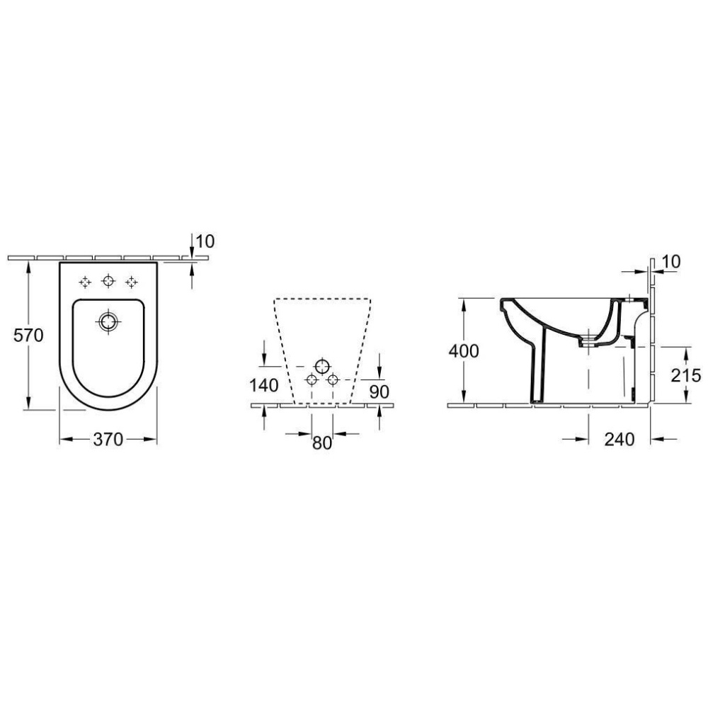 Биде напольное 54740001 VILLEROY&BOCH Omnia architectura, 370х560 белый