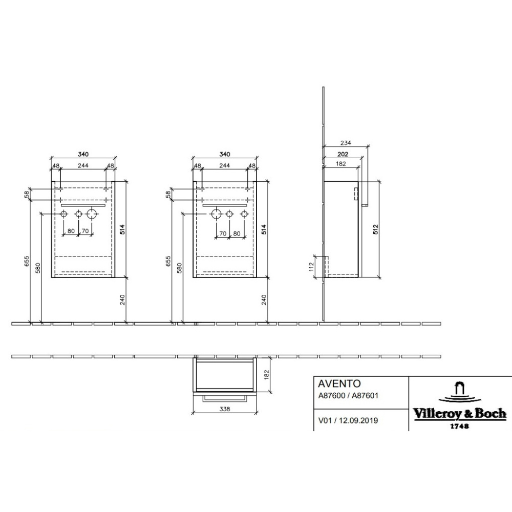 Villeroy Boch Avento A87600VH Тумба под раковину 340х202 мм петли левые (цвет Arizona Oak)