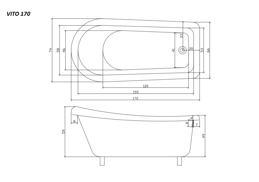 Акриловая ванна 170x74 Cerutti (CT9670), овальная