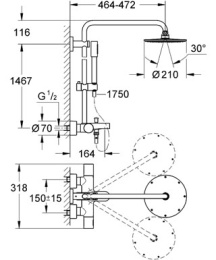 Фото Grohe Rainshower 27641000 Душевая система, поворотная с термостатом, с изливом