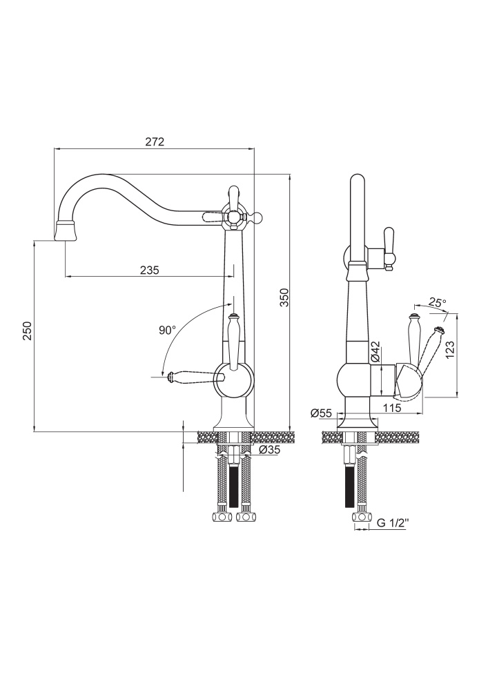 Смеситель для кухни Paulmark Retro (Re213226-BR) бронза