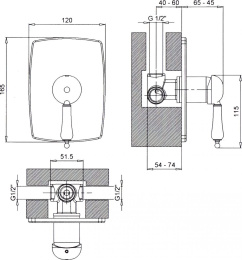 Смеситель для душа Margaroli Classica RU1007AA01GD с внутренней частью, золото