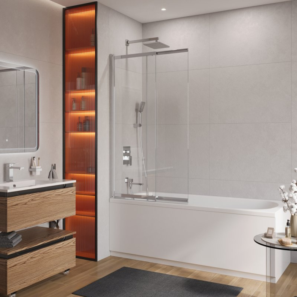 Шторка для ванны Cezares Slider SLIDER-VF-11-100/150-P-Cr, стекло матовое