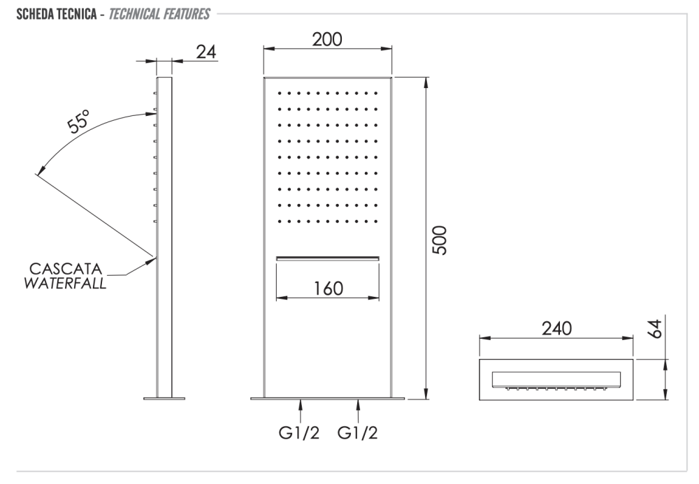 Фото Верхний душ настенный 50x20 см Remer INOX SS350SSCAX