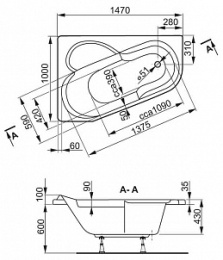Акриловая ванна 147x100 Vagnerplast (VPBA141SEL3LE-04), асимметричная, Гидромассаж: нет
