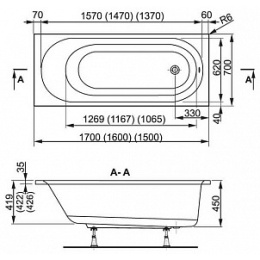 Акриловая ванна 150x70 Vagnerplast (VPBA157KAS2X-04), прямоугольная, Гидромассаж: нет