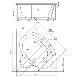 Акриловая ванна 146x146 Aquatek (KAL146-0000045), Угловая