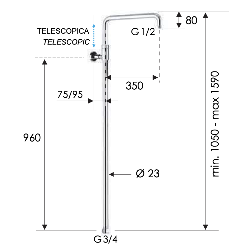 Фото Душевая колонна телескопическая Remer 330A7DCESDEVCFP, черный брашированный хром