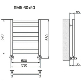Полотенцесушитель водяной Ника Modern ЛМ 5 черный матовый RAL9005 Люкс  ЛМ 5 60/50 черный мат. с вен