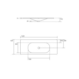 Kerasan SHAPE 548001*1 Раковина 1220х520 мм., встраиваемая, с 1 отверстием для смесителя, цвет белый