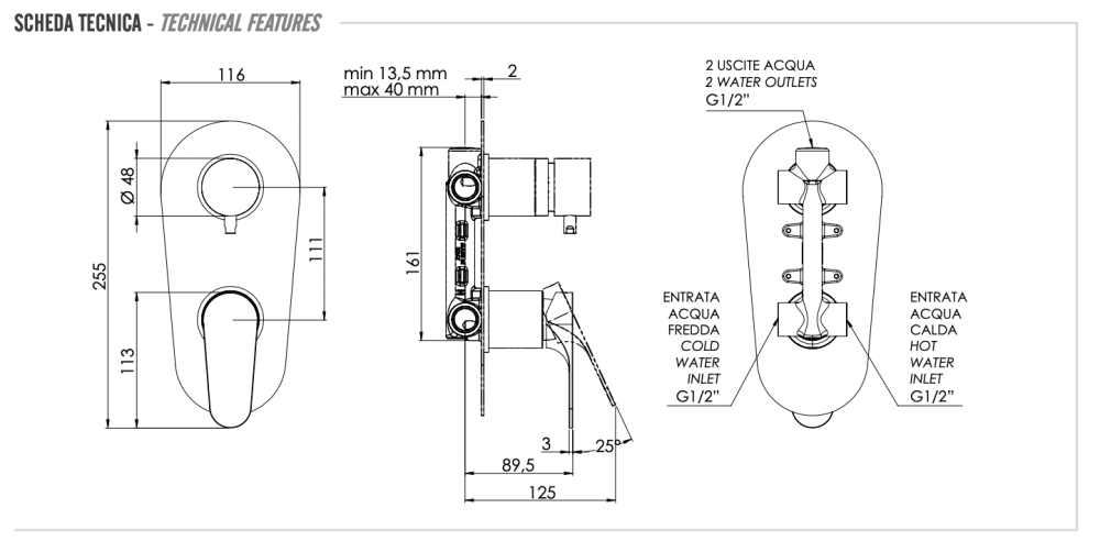 Фото Смеситель для душа Remer Class Line L92