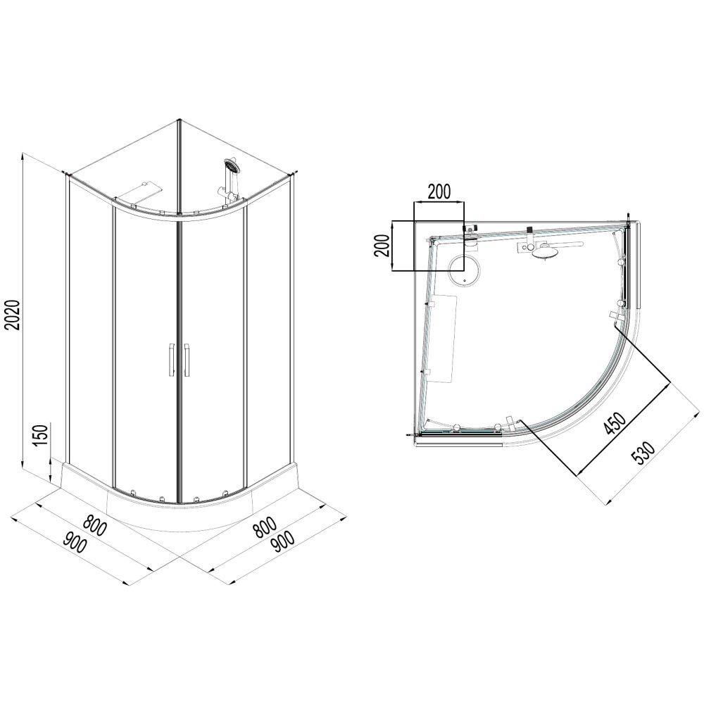 Душевая кабина 90x90x202 Aquanet (00267259) Без гидромассажа, Акрил, Поддон низкий