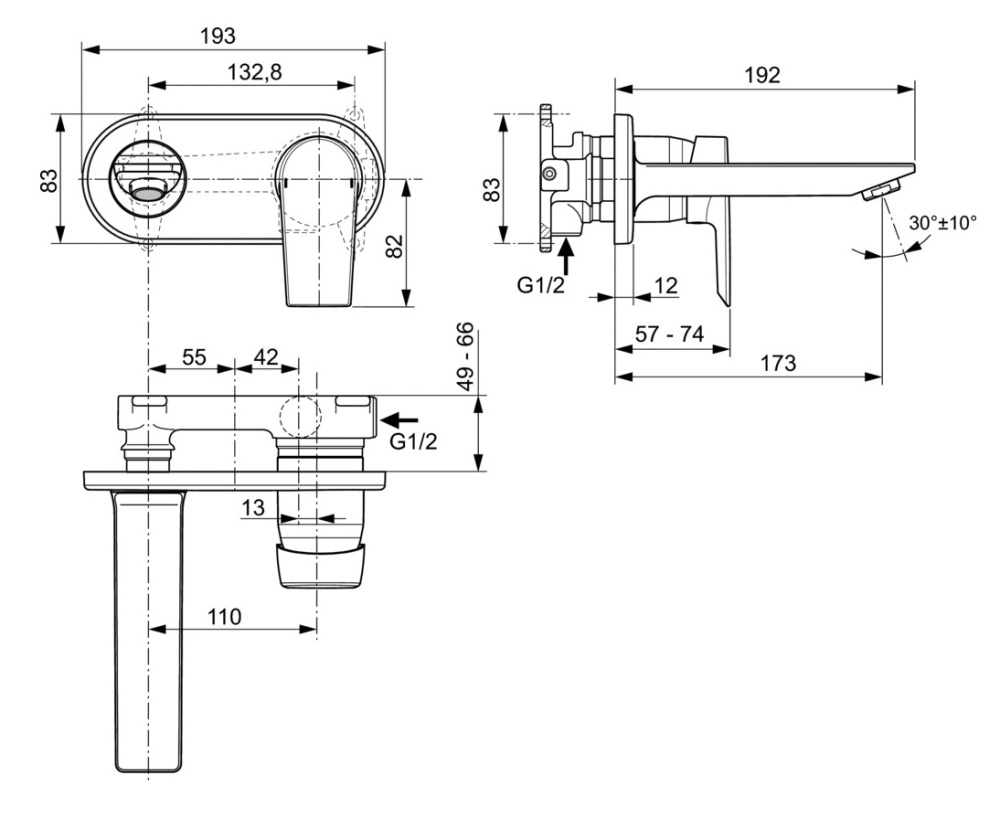 Смеситель Ideal Standard Tesi встраиваемый для раковины, хром, A6578AA