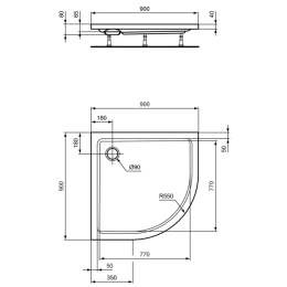Душевой поддон 90X90X7 см Ideal Standard HOTLINE K278001