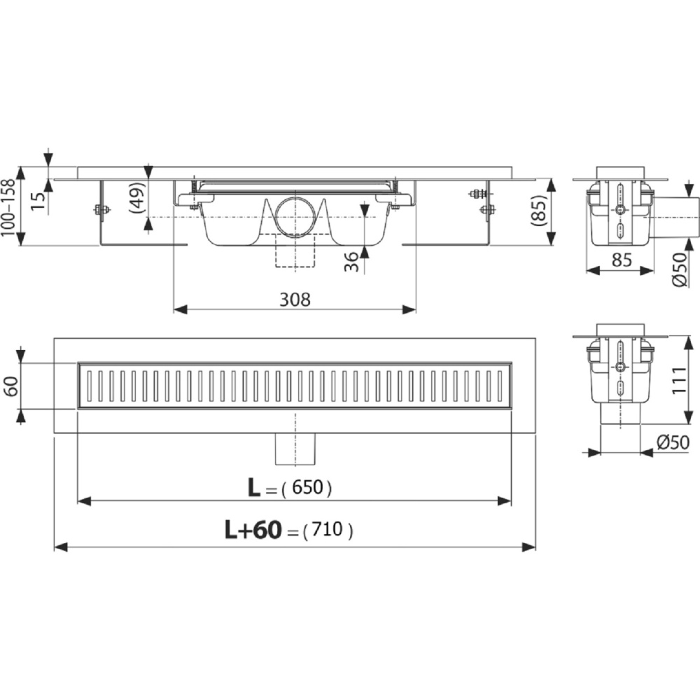 Водоотводящий желоб AlcaPlast (APZ1SMART-LINE-650) серый