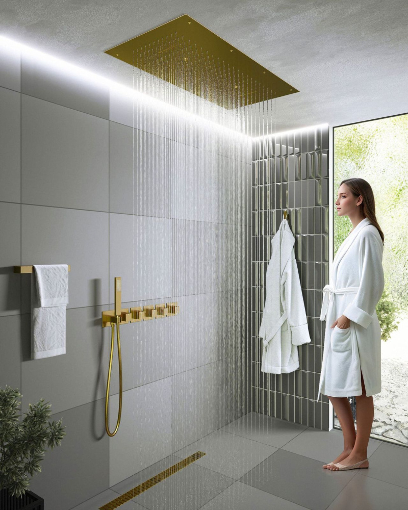 Фото Душевая система встроенная с термостатом Timo Petruma SX-5329/17SM золото матовое